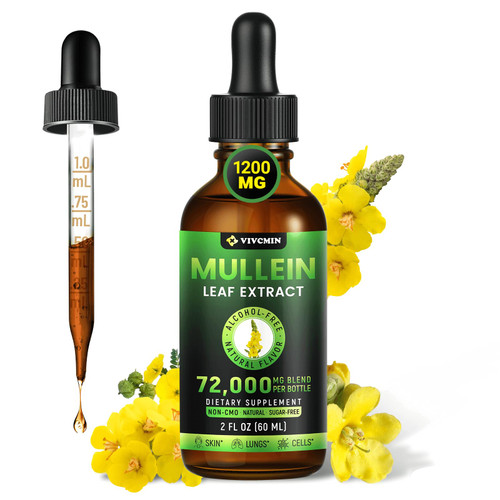 vivcmin Mullein Drops for Lungs, 3-in-1 Mullein Leaf Extract for Lungs Health, Herbal Respiratory Lung Health Support Supplement, Support Immune & Digestive Wellness, Sugar & Alcohol-Free - 2 FL OZ vivcmin Mullein Drops for Lungs, 3-in-1 Mullein Leaf Extract for Lungs Health, Herbal Respiratory Lung Health Support Supplement, Support Immune & Digestive Wellness, Sugar & Alcohol-Free - 2 FL OZ