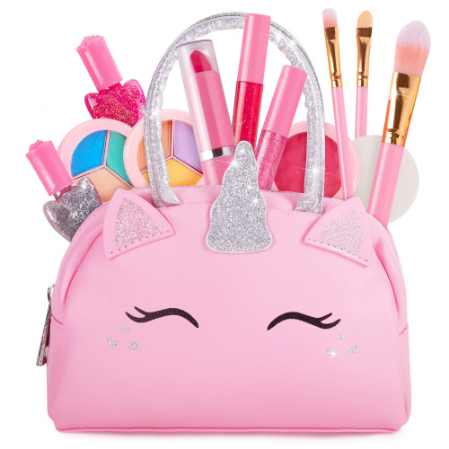 Kids Real Makeup Kit with Pink Unicorn Purse, Non Toxic Washable Make Up Set - Unicorn Toys for Girls Age 4-6, Valentines Day Gifts for Kids, Birthday Gift for Girl Ages 3 4 5 6 7 8 9 10 Years Old