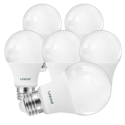 Linkind A19 LED Light Bulbs Dimmable, 60W Equivalent, Energy Efficient 9W, 2700K, 800 Lumens, E26 Standard Base, Lighting for Bedroom Living Room Home Office, 6 Packs
