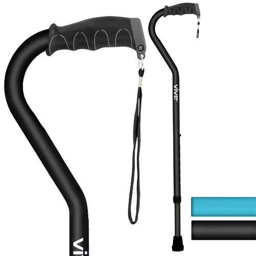 Vive Walking Cane for Women, Men, Elderly - Patented Offset Grip - Lightweight Adjustable Walking Aid with a Non-Slip Tip - Sturdy Balancing Mobility Aid for Seniors (Black)