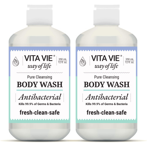 VITA VIE Body Wash, Lemon Scent, Antibacterial Soap for Hands and Forearms With Hazel, Willow Bark Extract, and Tea Tree Oil, Clean Nourishing Formula, Vegan, Paraben Free, Non GMO, 12 FL Oz, 2 Pack
