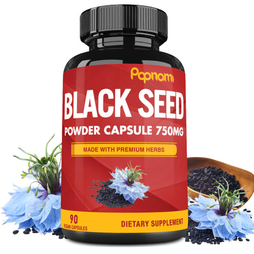 Pure Black Seed Powder Capsules 750mg - Premium Supplement for Immunity, Digestive, Skin, Hair & Body Balance - 90 Pills for 3 Month Supply
