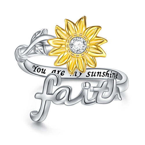 HOOHWE Faith Ring Sunflower Rings for Women, 925 Sterling Silver You are My Sunshine CZ Ring Faith Adjustable Open Band Rings Sunflower Jewelry Gifts for Women Size 7-8 HOOHWE Faith Ring Sunflower Rings for Women, 925 Sterling Silver You are My Sunshine CZ Ring Faith Adjustable Open Band Rings Sunflower Jewelry Gifts for Women Size 7-8