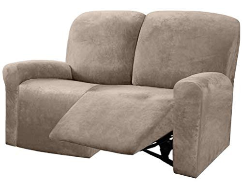 ULTICOR Reclining Love Seat Sofa Cover (6 Piece, Taupe), 48-65'' L, Velvet Stretch, Soft, Washable
