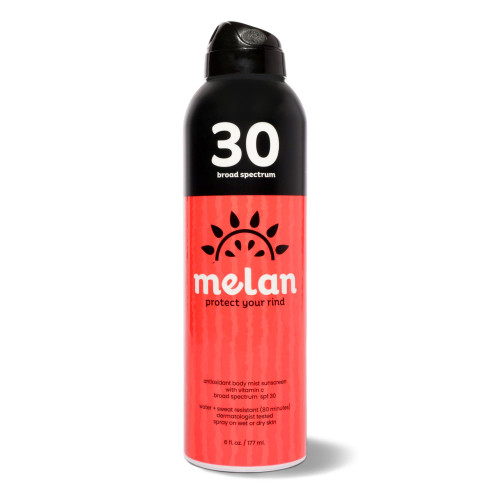 Melan SPF 30 Antioxidant Sunscreen Body Mist, 6 oz - Lightweight, Water & Sweat Resistant, Vitamin C, Green Tea, Broad Spectrum, Vegan, Clean Ingredients, Dermatologist Tested, Non-Greasy, Made in USA Melan SPF 30 Antioxidant Sunscreen Body Mist, 6 oz - Lightweight, Water & Sweat Resistant, Vitamin C, Green Tea, Broad Spectrum, Vegan, Clean Ingredients, Dermatologist Tested, Non-Greasy, Made in USA