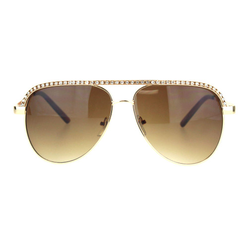 SA106 Gold Rhinestone Trimmed Pilot Sunglasses (gold)