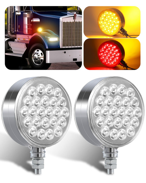 ASNOO 2PCS 4" Amber/Red Round Double Face 48 LED Turn Signal Lights Waterproof Pedestal Fender Lights for Heavy Truck Trailer Freightliner Peterbilt Kenworth Mack Western Star ASNOO 2PCS 4" Amber/Red Round Double Face 48 LED Turn Signal Lights Waterproof Pedestal Fender Lights for Heavy Truck Trailer Freightliner Peterbilt Kenworth Mack Western Star