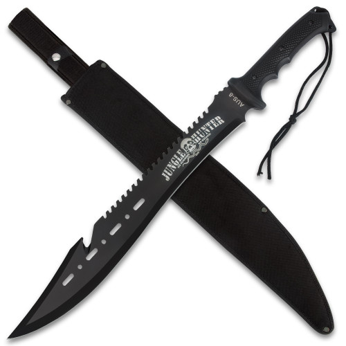 Black Legion Jungle Hunter Machete with Sheath | 25" Tactical Survival Machete Knife | Heavy Duty Sawback Blade for Yard Work & Gardening | Full Tang Stainless Steel | Outdoor & Camping Tool