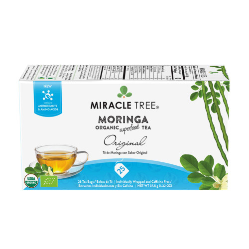 Miracle Tree - Organic Moringa Superfood Tea, 25 Individually Sealed Tea Bags, Original (Keto, Detox, Energy & Immunity Booster, Vegan, Gluten-Free, Organic, Non-GMO, Caffeine-Free)