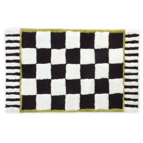 MACKENZIE-CHILDS Bath Rug, Bath Mat for Bathroom Use, Cotton Rug, 21" H x 34" W, Black-and-White Courtly Check