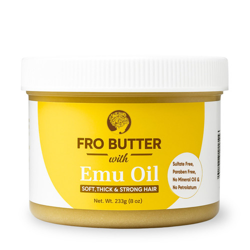 Fro Butter Emu Oil Hair Moisturizer for Black Women & Men | 4C Hair Products | Natural Hair Growth | Organic Ingredients | For Healthier, Stronger, Thicker - Coils, Curls, Edges, & Locs | 8oz Jar