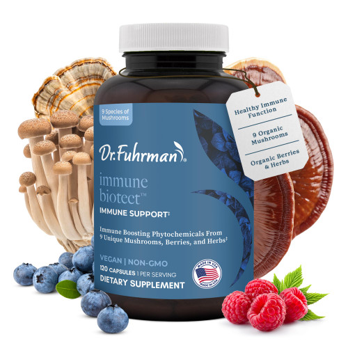 Dr. Fuhrman All Natural Immune Support Supplement | Whole-Food Derived Vitamin for Immunity Defense | Organic Mushrooms, & Berries | Organic Lion’s Mane, Maitake, Reishi, and Elderberry | 120 Caps