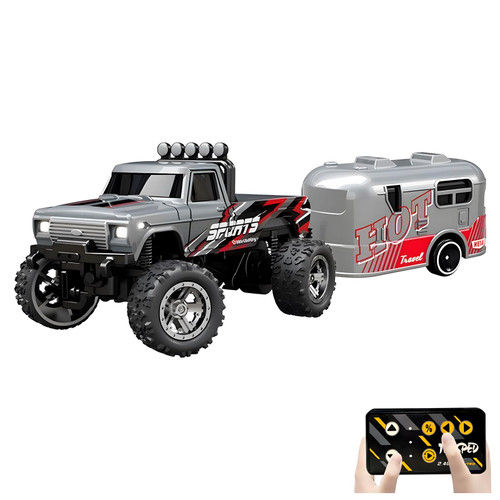 Flashstar Mini Rc Truck, 1:64 Scale Monster Truck Remote Control Car with Lights, 2.4Ghz Remote Control, Mini Alloy Monster Truck Rc, Speed/Steering Adjustable (Grey)