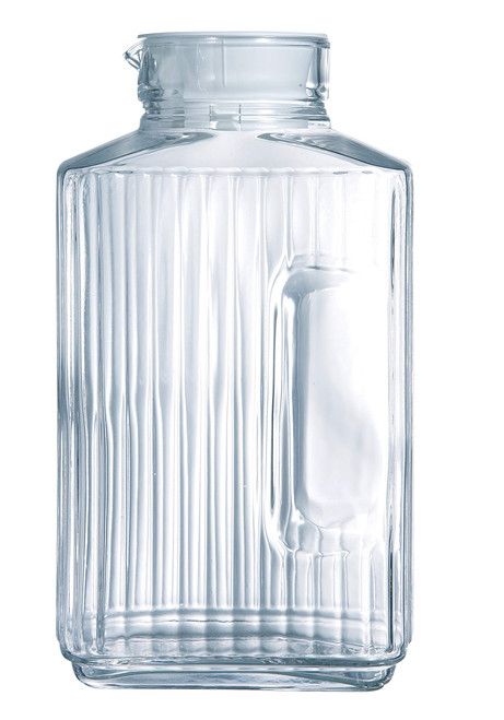 Luminarc Quadro 2-Liter Glass Pitcher with Lid, 67.5 Ounce, Clear/White