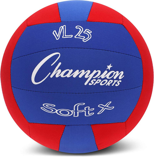Champion Sports Fabric Volleyball with No-Sting Cover, Indoor - Soft Volleyballs for Beginners - Red/Blue