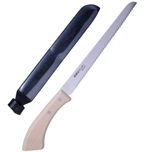 ALLEX Insulation Knife Wood Handle 8" Long Cut, Japanese Stainless Steel, Insulation & Styrofoam Cutter with Sheath, Serrated Sharp Duct Knife Tool, Made in JAPAN