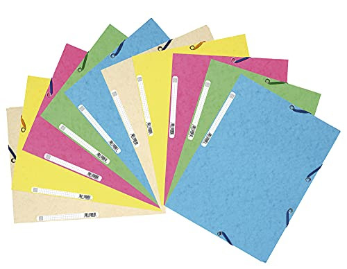 Exacompta - Ref 55550E - Europa Elasticated 3 Flap Folders (Pack of 10) - 24 x 32cm, Suitable for A4 Documents, 400gsm Genuine Premium Pressboard - Assorted Colours