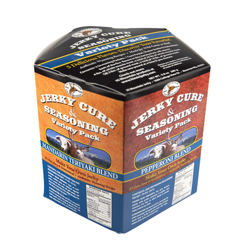 Hi Mountain Jerky Seasoning and Cure Kit | VARIETY PACK #2 | 5 Delicous Flavors: Mandarin Teriyaki, Pepperoni, Sweet & Spicy, Inferno, Pepper | Make Beef Jerky at Home | Beef, Deer, Elk & Venison