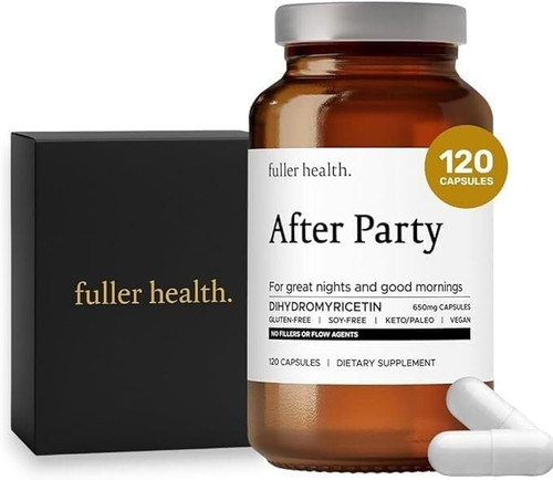 Fuller Health After Party DHM Dihydromyricetin Supplement | Supports Liver, Metabolism, Energy Levels, Post-Celebration Relief | Feel Refreshed, 650mg Per Pill | 1 Bottle, 24 Servings