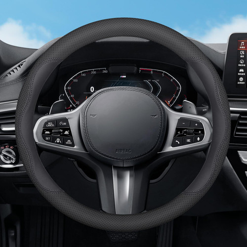 SZYUCHEN Steering Wheel Cover for Mazda CX5 Mazda 6 CX-5 CX9 CX30 Mazda 3 CX90 CX-9 CX-3 CX50 Mazda 5 RX-8 Sport GS GT Touring Car Accessories, 2026 Black Leather 14.5-15 inch