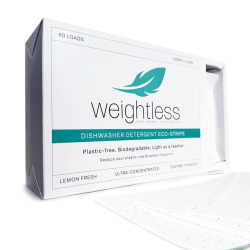 WEIGHTLESS Dishwasher Detergent Sheets - Enzyme-Powered Formula Cuts Grease & Dissolves Stuck On Food - Plastic Free & Eco Friendly Alternative to Pods, Liquid & Powder - No Harsh Chemicals - 60 Loads