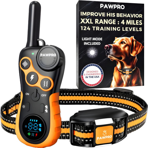 Dog Shock Collar with Remote, Unmatched 4-Mile Range, Night-Light Mode, Training Guide Included, 124 Training Levels & 4 Modes, Beep Vibration Shock, Waterproof Rechargeable, Fits All Dogs (1 Collar)