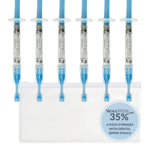 Kulzer 6 Pack: 35% Venus White Pro Teeth Whitening Gel w/Teeth Whitening Instructions & SDC Carrying Pouch, Venus Whitening Gel Syringe Refill (6 Pack), Clear