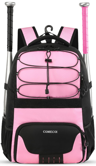 COMECOI Softball Bag, Lightweight Baseball Backpack with Shoes Compartment, Baseball Bat Bags with Fence Hook for TBall Bat & Equipment, for Batting Mitten, Helmet, for Girls, Boys, Youth, Adults