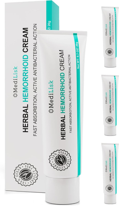 MediLisk Herbal Hemorrhoid Cream – Fast Acting Formula for Supporting with Itching & Burning – Non-Steroidal Natural Formula – 0.7 oz – Pack of 3