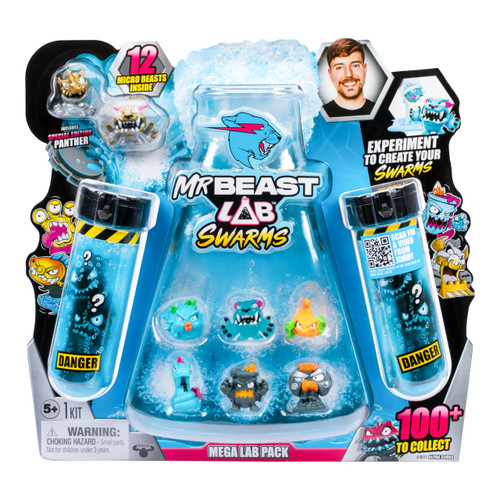 MrBeast Lab Swarms Mega Lab 12 Pk Chaos Chomper - Experiment by Adding Water, Shaking The Test Tube & Revealing 12pk of 1" MrBeast Collectible Characters, Includes Special Edition Panther