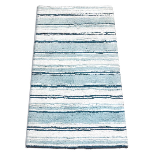 Chardin home Maui Bath Rug Runner with Skid Resistant Latex Spray Underneath. White-Blue, 24" W x 60'' L