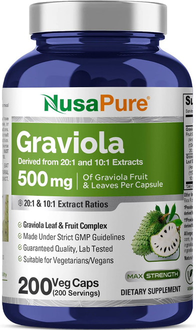 Graviola, Non-GMO, Vegan, 500mg, 200 Veggie Capsules - 200 Servings