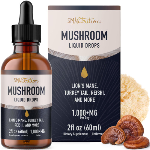 Mushrooms Liquid Drops Complex | Lions Mane Supplement with Turkey Tail Mushroom, Reishi, Shiitake & More | Support Cognitive Function, Memory & Focus | Non-GMO, Soy-Free | 2 Fl Oz, 60 Servings