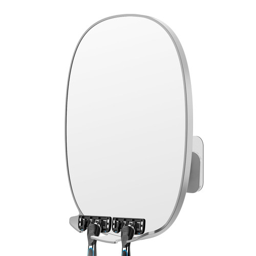 COSMIRROR Shower Mirror Fogless for Shaving with Updated Adhesive, 360° Rotation, Two Razor Holders No-Drilling Fogless Mirror for Shower, Shatterproof & Waterproof Bathroom Shaving Mirror Grey