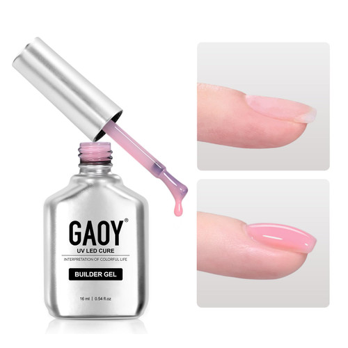 GAOY Builder Gel for Nails, 16ml Pink Nail Strengthener in a Bottle, Nail Extension Hard Gel, Soak Off Long Lasting UV Light Cure, 1727 First Love, Base Coat Top Coat Needed