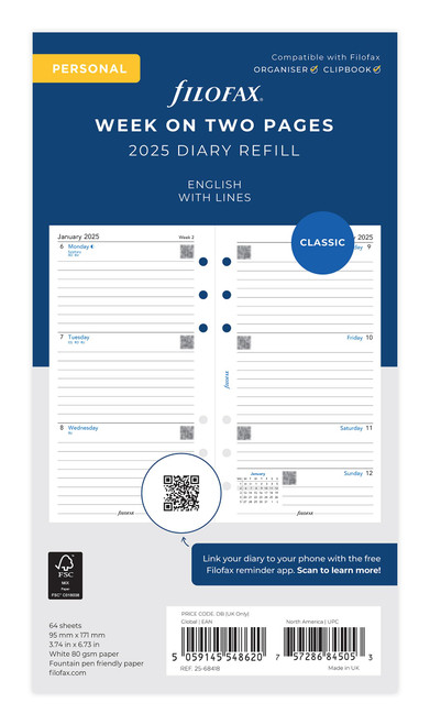 Personal Week on two pages ruled English 2025