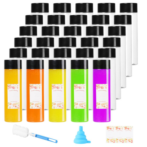 OMNISAFE 30Pcs 12Oz Round Plastic Juice Bottles with Caps, Empty Reusable Clear Bottles with Leak-Proof Lid, Bulk Water Containers for Cold Drinks, Smoothie and Beverages