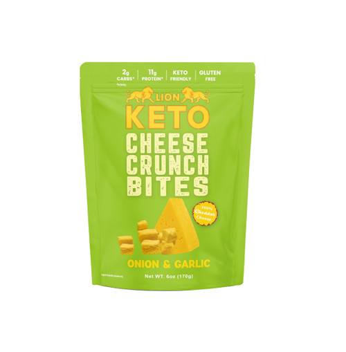 Lion Keto Cheese Crunch Bites (Onion & Garlic Flavor) - Crunchy Keto Low Carb Cheese Snack | Gluten-Free, Almost Zero Carbs | High Protein | 6 oz Pack