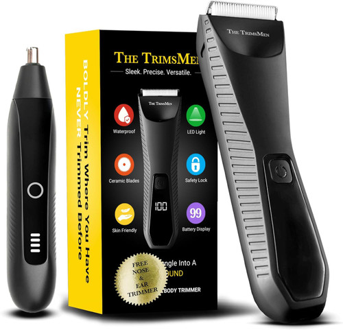 The TrimsMen No Nick Ball Trimmer, Body Hair Clipper for Men, Manscape Razor, Ceramic Blades, Waterproof, Electric Groin, Groin & Pubic Shaver, Nose & Ear, Manscape Kit, Men's Gift