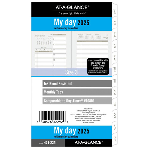 AT-A-GLANCE 2025 Planner, Daily & Monthly, 3-3/4" x 6-3/4", Portable Size, Two Page Per Day Refill, Loose-Leaf (471-225-25)