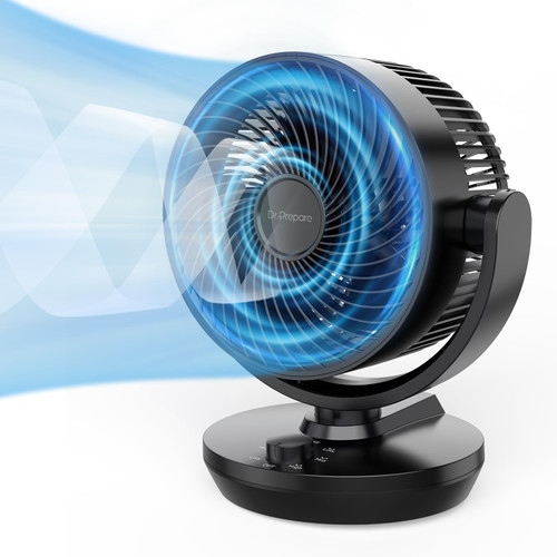 DR.PREPARE Oscillating Air Circulator Fan for Bedroom, 11.3” Height Powerful Table Fan, 70° Auto-Oscillating, 100° Adjustable Tilt, 3 Speeds, Efficient Cooling & Circulation for Home, Kitchen, Office