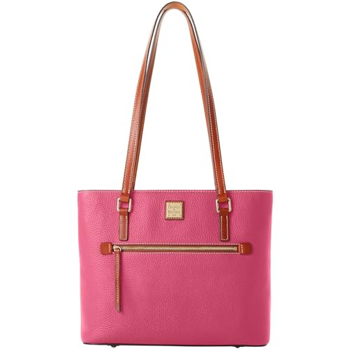 Dooney & Bourke Tote Bags for Women, Large Pebble Grain Leather Shopper Tote Bag with Zipper - Pink