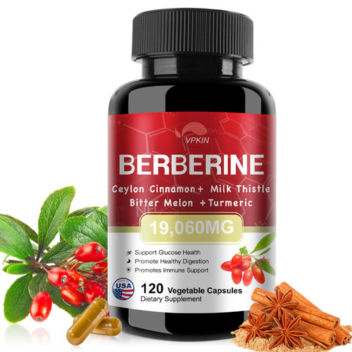 VPKIN Berberine Supplement 19,060mg,Berberine with Ceylon Cinnamon,Bitter Melon,Milk Thistle,Berberine HCl Supplement(120 Capsules)
