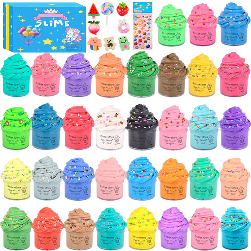 Butter Slime Kit 35 Pack, Christmas Mini Slime Party Favors for Girls Boys, Soft and Non-Sticky, Goodie Bags Stuffers, Classroom Reward, Bulk Slimes, Stocking Fillers for Kids