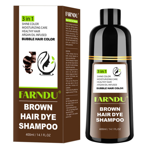 Farndu Brown Hair Dye Shampoo for Women Men, Gray Hair Coverage, Natural Herbal Ingredients