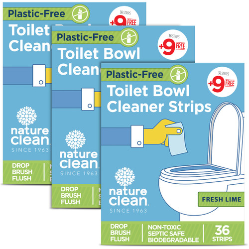 Nature Clean Natural Toilet Bowl Cleaners Strips 3 x 45 count, Plastic-Free Packaging, Refresh Toilets & Bathroom. No Splash.