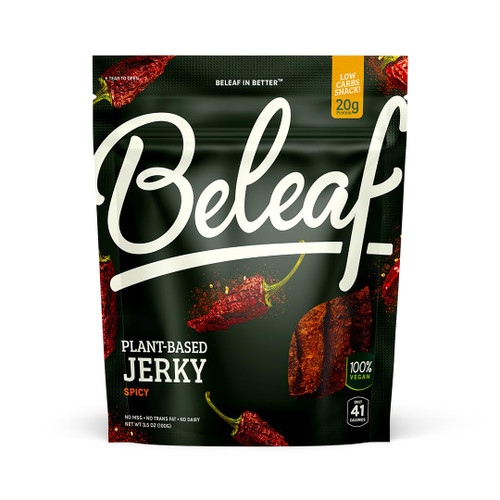 Beleaf Spicy Plant-Based Jerky: High-Protein Snack – Healthy and Flavorful Vegan Jerky for On-the-Go Energy – Tasty Meatless, Vegetarian Meat Alternative (1 Pack)