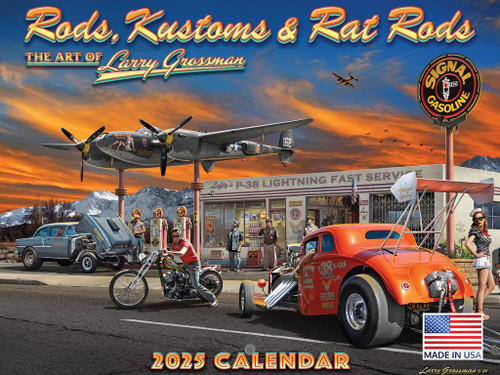 Poster Foundry Hot Rod Calendar 2024 Larry Grossman Hot Red Heaven Wall Car Calander Monthly 12 Month,12x18 inches