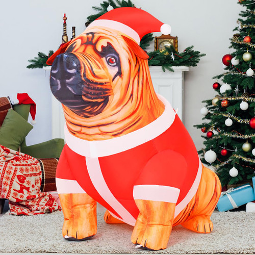 COMIN 4 FT Tall Christmas Inflatables Dog Outdoor Decorations Christmas Blow Up Bulldog Inflatable with Built-in LED Lights Yard Decoration for Holiday Indoor Lawn Garden