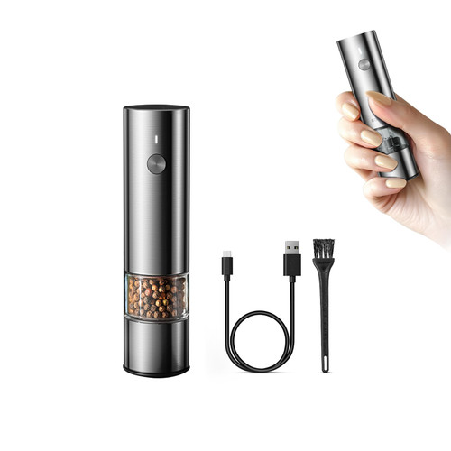 Small Electric Salt and Pepper Grinder Set Rechargeable, Adjustable Coarseness, Automatic Pepper Grinder Mill, Electric Salt Shakers, One Hand Operation for Kitchen Home